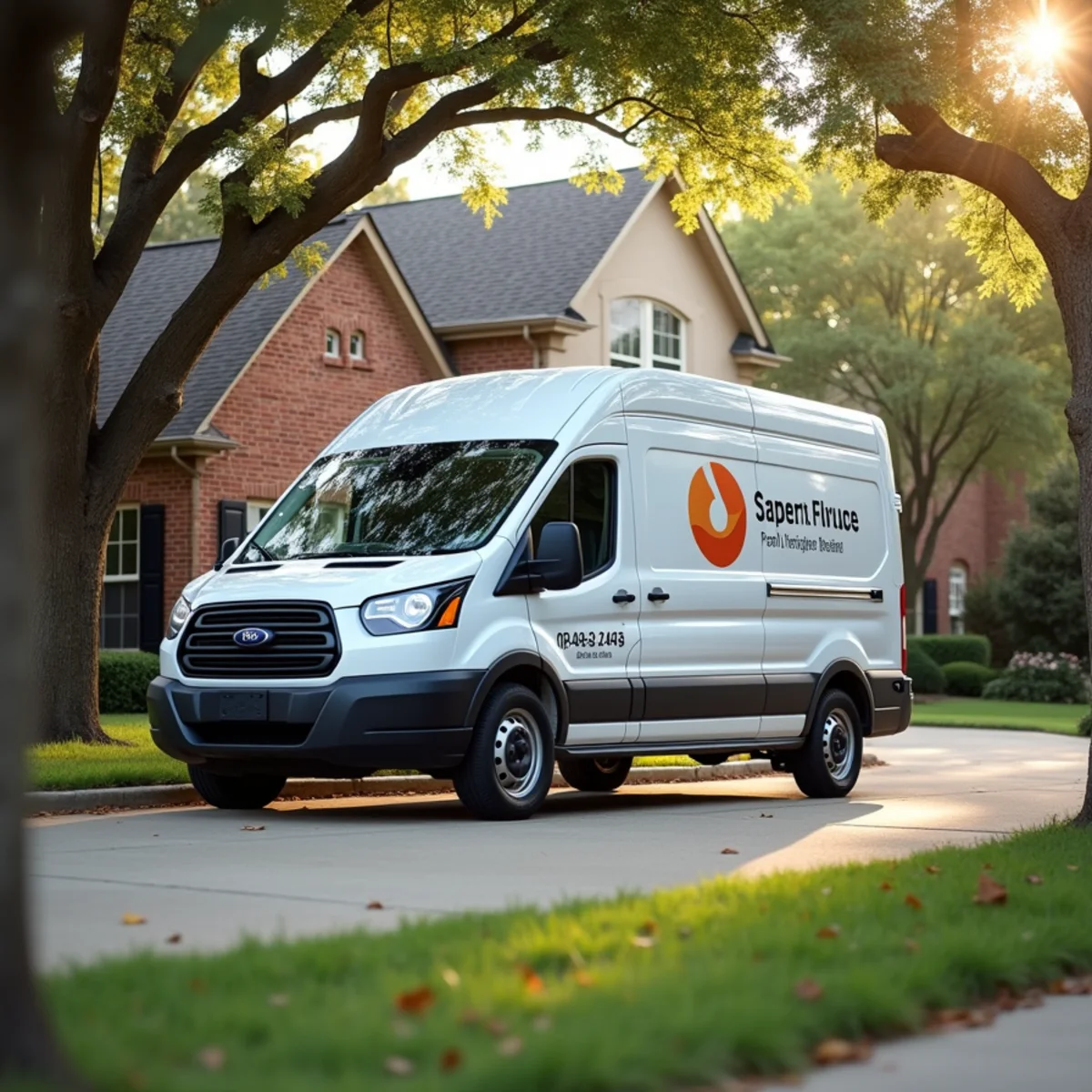 Coppell Plumbing Experts branded service van parked in a Coppell Texas residential neighborhood