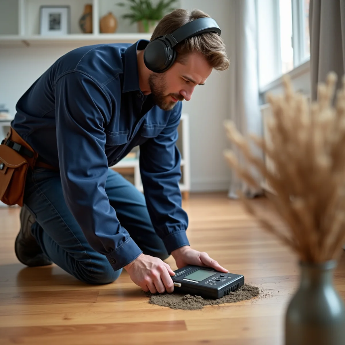 Acoustic ground microphone detecting under slab water pipe leak in Coppell Texas home