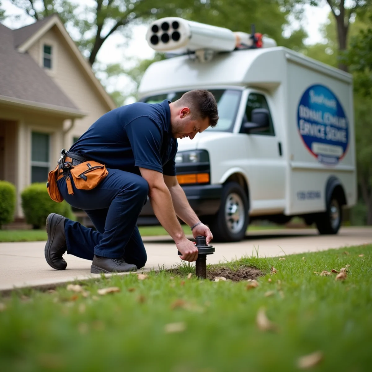 Plumbing service vehicle and master plumber serving Garland Texas